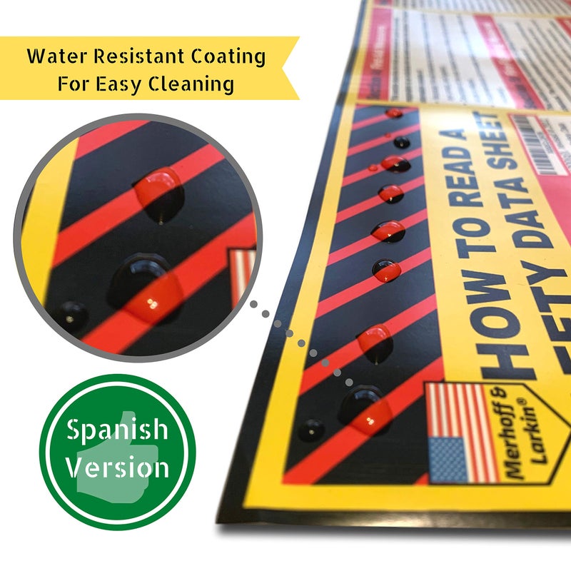Merhoff & Larkin How to Read A Safety Data Sheet (SDS/MSDS) Poster | English & Spanish 2026 | 36 x 24 Inch | UV Coated Paper Sign | OSHA, HMIS, Hazard Compliance Center | Display Instructions Chemical Labels (Spanish) - Image 2